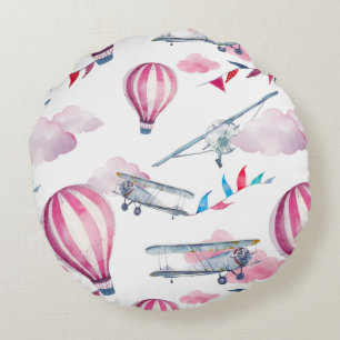 Balloons & Biplanes Round Cushion