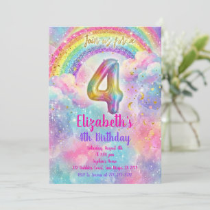 Balloons Birthday 4th Birthday  Invitation