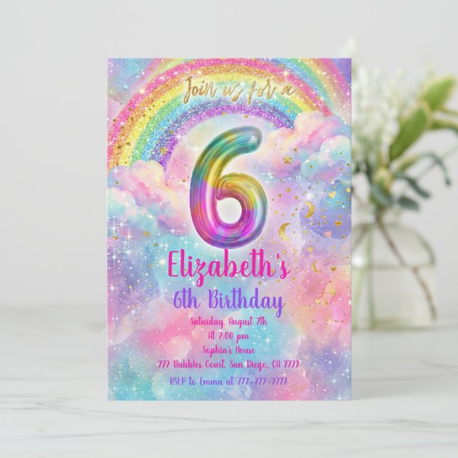 Balloons Birthday 6th Birthday  Invitation (Standing Front)