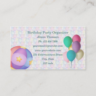 Balloons Birthday Party Organiser Business Card