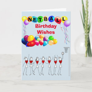 Balloons Birthday Wishes Netball Greeting Card