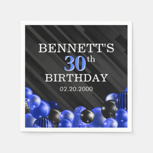 Balloons Black Blue Birthday Napkins