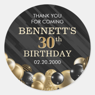 Balloons Black Gold Birthday Classic Round Sticker