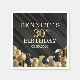 Balloons Black Gold Birthday Napkin