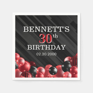 Balloons Black Red Birthday Napkin
