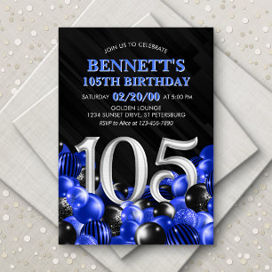 Balloons Blue 105th Birthday Invitation