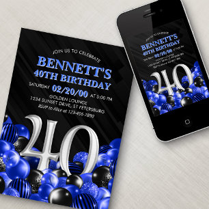Balloons Blue 40th Birthday Invitation