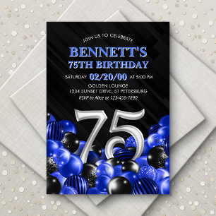 Balloons Blue 75th Birthday Invitation