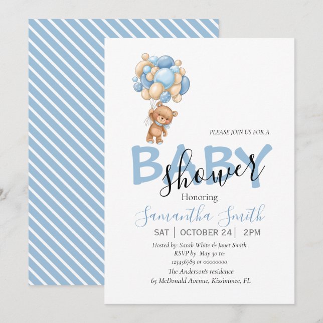 Balloons Blue Invitation (Front/Back)