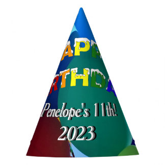 Balloons Blues and Greens Rainbow Happy Birthday Party Hat