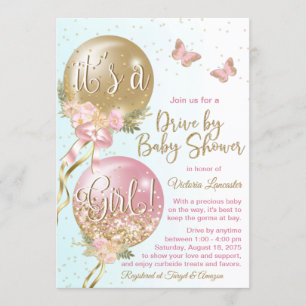 Balloons Butterflies Covid Drive By Baby Shower Invitation