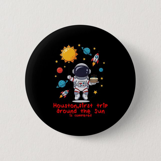 Balloons Cake And Candles Perfect One Year Old Cel 6 Cm Round Badge (Front)