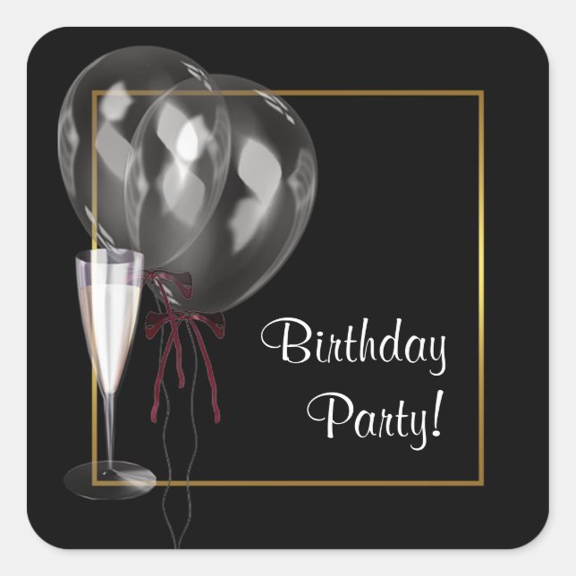 Balloons Champagne Birthday Party Envelope Seal (Front)