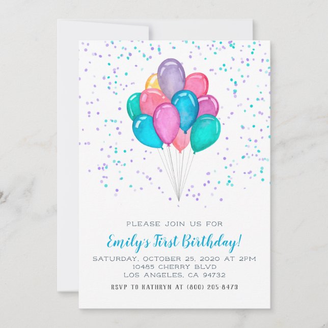 Balloons Confetti Birthday Invitation (Front)
