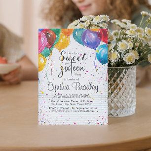 Balloons & Confetti Sweet Sixteen Birthday Party  Invitation