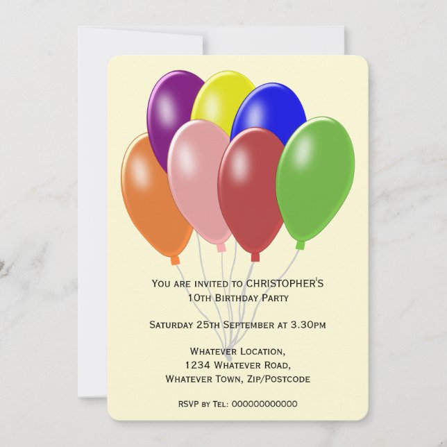 Balloons Design Birthday Party Invitation (Front)