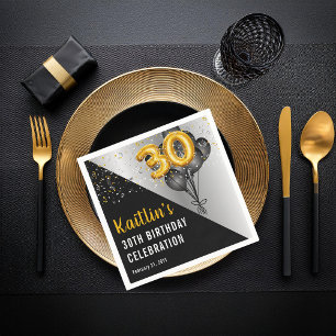 Balloons Elegant Black   Gold 30th Birthday Party  Napkin