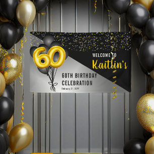 Balloons Elegant Black   Gold 60th Birthday Party Banner