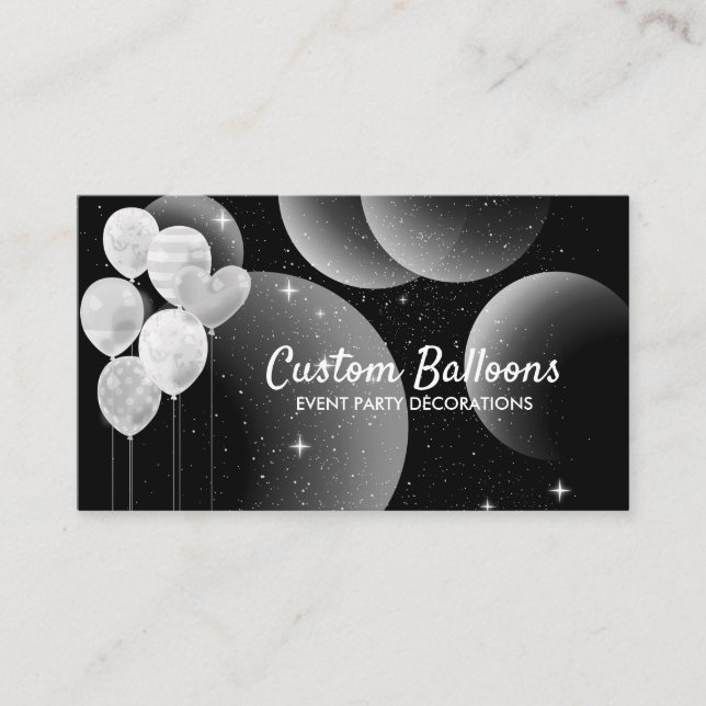Balloons Event Party Planner Decor Black Business Card (Front)