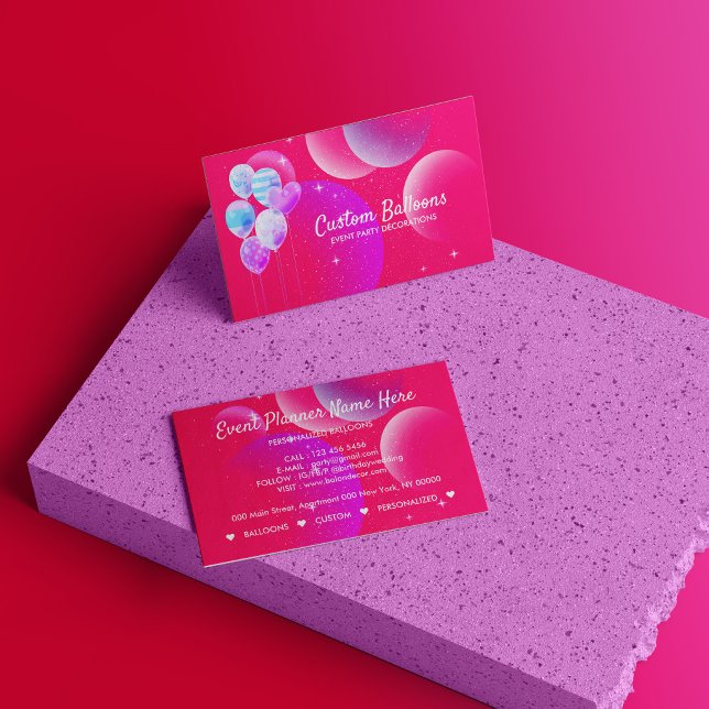 Balloons Event Party Planner Decor neon Pink Business Card (Balloons Event Party Planner Decor neon Pink Business Card)