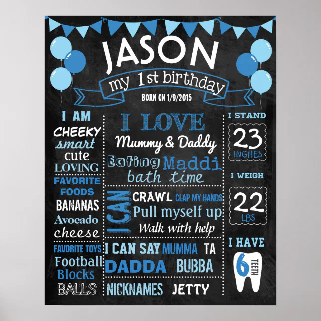 Balloons first birthday chalkboard sign Zazzle