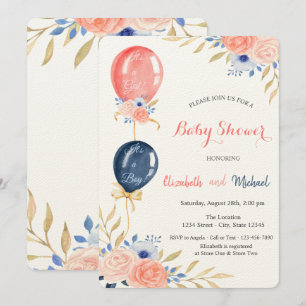 Balloons Floral Baby Shower Invitation