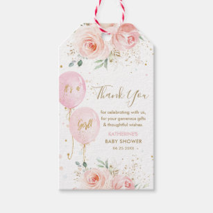 Balloons Floral Girl Baby Shower Thank You Favour Gift Tags