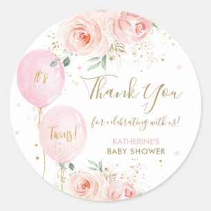 Balloons Floral Twins Baby Shower Thank You Favour Classic Round Sticker