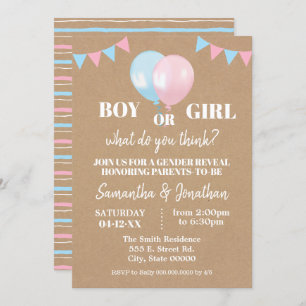 Balloons gender reveal boy or girl baby reveal invitation