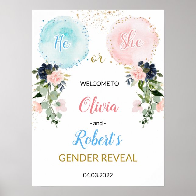 Balloons Gender Reveal Welcome Poster (Front)