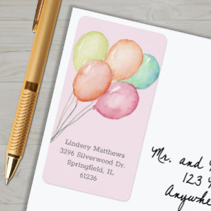 Balloons Girl Baby Shower Pink Return Address Label