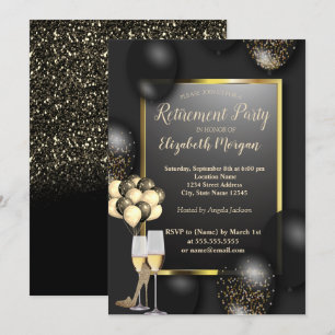 Balloons, Glas,High Heels,Black Retirement    Invitation
