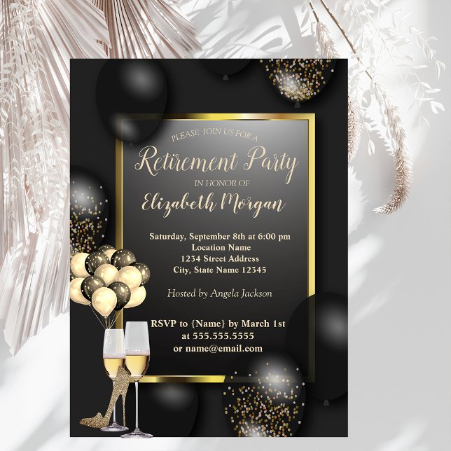Balloons, Glas,High Heels,Black Retirement    Invitation (Creator Uploaded)