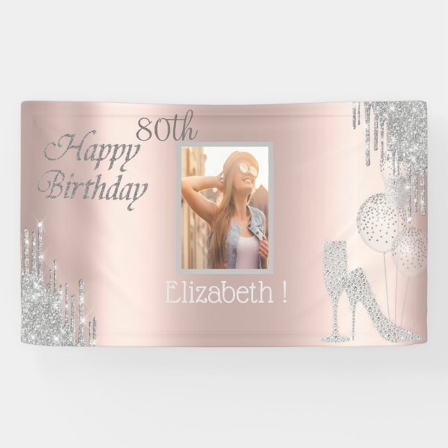Balloons, Glass,Heel,Drips Rose Gold Photo Banner (Horizontal)