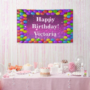 Balloons Glitter Happy Birthday custom Vinyl  Banner