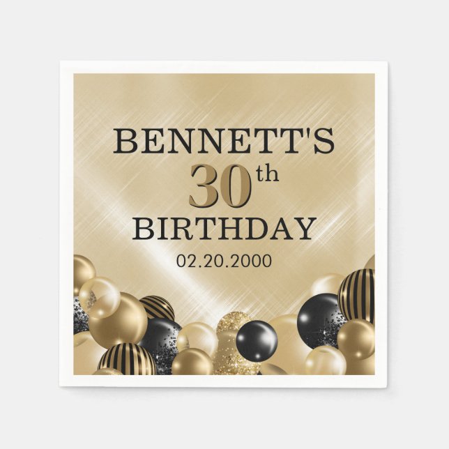 Balloons Gold Birthday Napkin (Front)