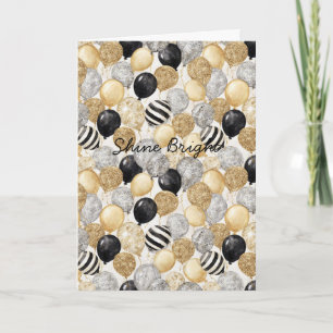 Balloons Gold Grey Stripes Christmas Celebration  Card