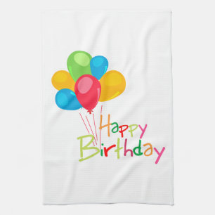Balloons Happy Birthday Tea Towel