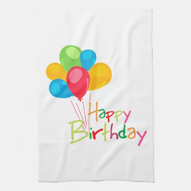 Balloons Happy Birthday Tea Towel (Vertical)