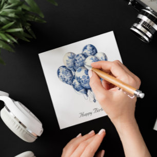 Balloons in Delft Blue, customisable Invitation