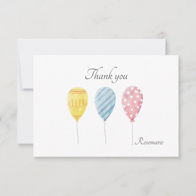 Balloons in Watercolor Thank You Card (Front)