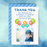 Balloons Kids Birthday Photo  Thank You Card<br><div class="desc">Balloons Kids Birthday Photo Thank You Card. Thank you balloon birthday card for the children`s birthday party. This design comes with balloons in red,  blue,  pink and green colours. Personalise the card with your child`s name,  thank you message and photo.</div>