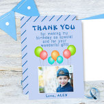 Balloons Kids Birthday Photo  Thank You Card<br><div class="desc">Balloons Kids Birthday Photo Thank You Card. Thank you balloon birthday card for the children`s birthday party. This design comes with balloons in red,  blue,  pink and green colours. Personalise the card with your child`s name,  thank you message and photo.</div>