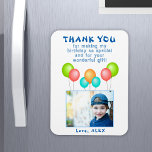 Balloons Kids Birthday Photo Thank You  Magnet<br><div class="desc">Balloons Kids Birthday Photo Thank You Magnet. Thank you balloon birthday magnet for the children`s birthday party. This design comes with balloons in red,  blue,  pink and green colours. Personalise the magnet with your child`s name,  thank you message and photo.</div>