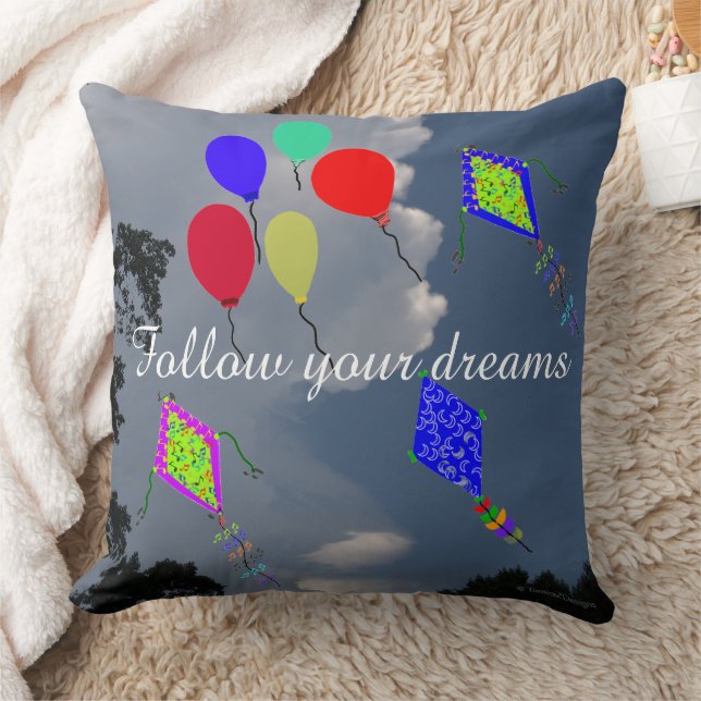 Balloons Kite Flying Fluffy Clouds 20" x 20" Cushion (Blanket)