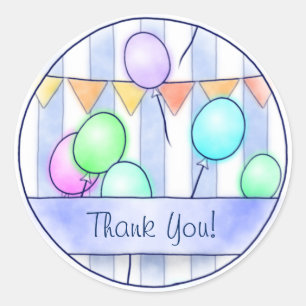 Balloons On Blue Stripes Classic Round Sticker