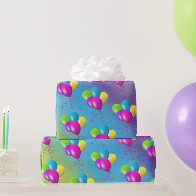 Balloons On Rainbow Watercolor Abstract Wrapping Paper (Party Gifts)