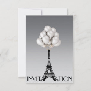 Balloons Paris Eiffel Tower Glam Chic Grey Invitation