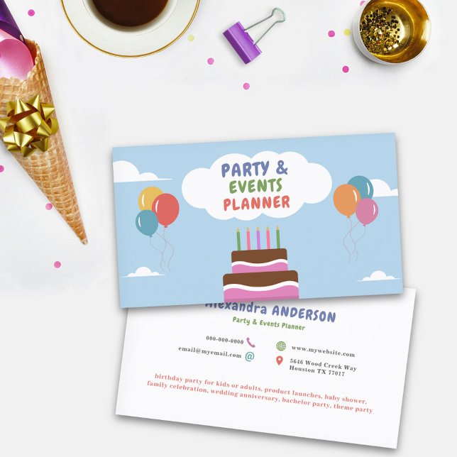 Balloons - Party & Events Planner Colourful Business Card (Balloons - Party & Events Planner Colorful Business Card)