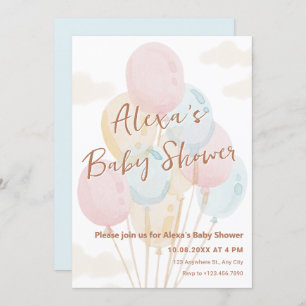 Balloons pastel watercolor baby shower invitation